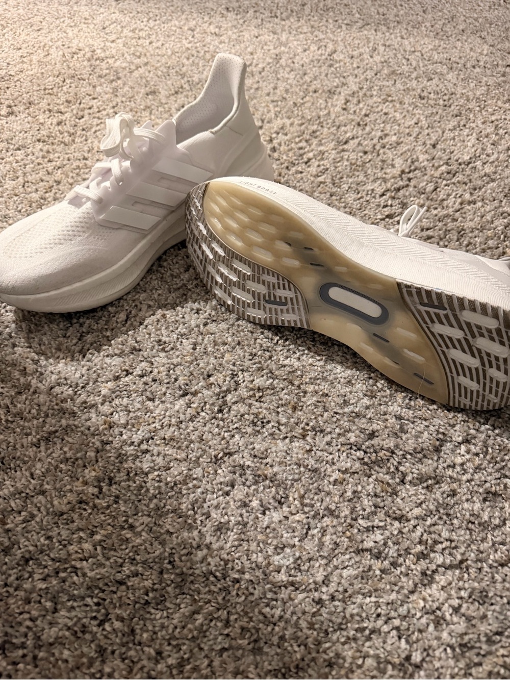 Adidas Lightboost/Ultraboost White Athletic Running Sneakers - Picture 5 of 8
